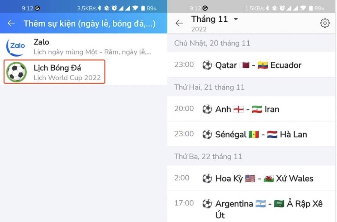 Thêm lịch thi đấu bóng đá vào Zalo